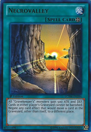 necrovalley yugioh card Yugioh! HP - DL3-001 - Rare increase the ATK and DEF of all monsters that includes Gravekeepers in their card name by 500. Yugioh Necrovalley - Legendary Collection