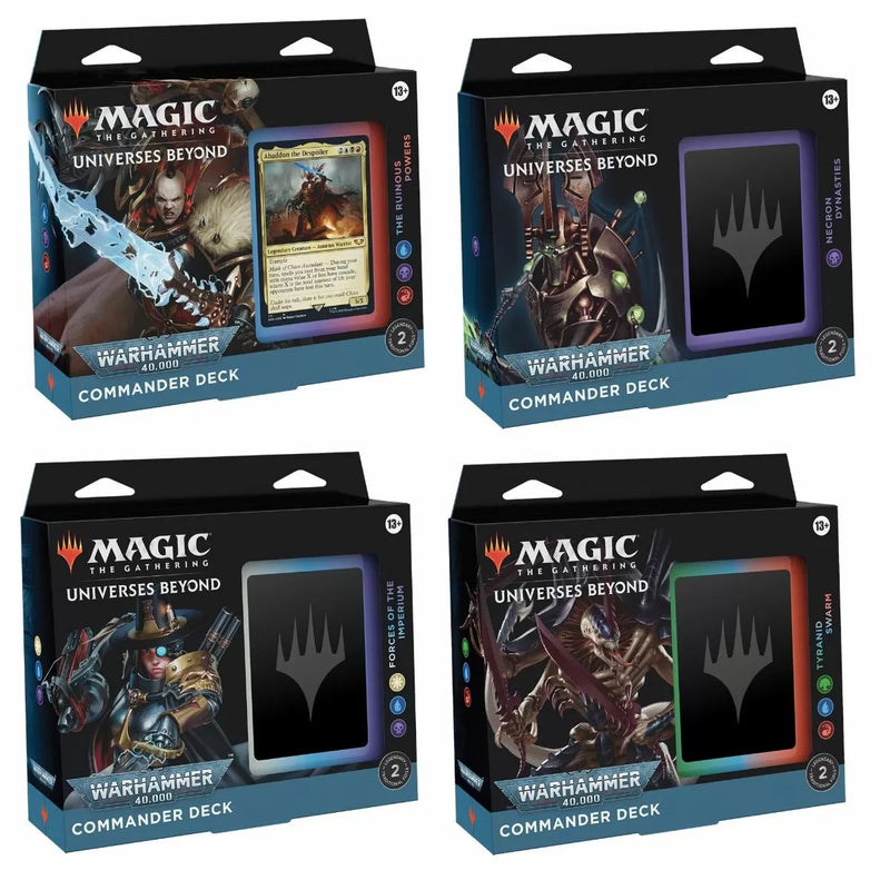 mtg warhammer 40k commander decks release date Magic: The Gathering Universes Beyond Warhammer 40,000 Collector's Edition Commander Deck Bundle - Includes all 4 Decks